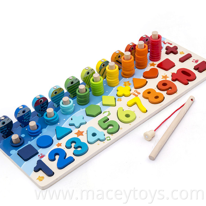 Magnetic fishing game color digital shape logarithmic plate wooden toy block education toys